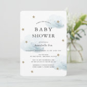 Gold Stars & Fluffy Clouds Baby Shower Invitation (Standing Front)