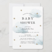 Gold Stars & Fluffy Clouds Baby Shower Invitation (Front)