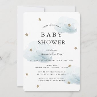 Gold Stars & Fluffy Clouds Baby Shower Invitation | Zazzle