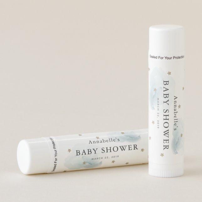 Gold Stars & Fluffy Clouds Baby Shower Lip Balm (Front)