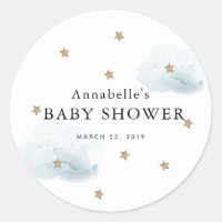 Gold Stars & Fluffy Clouds Baby Shower Sticker