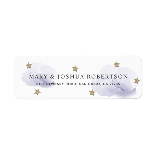 Gold Stars & Fluffy Lavender Clouds Address Label (Front)