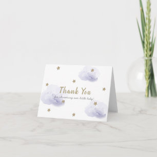 Gold Stars & Fluffy Lavender Clouds Baby Shower Letterpress Thank You Card
