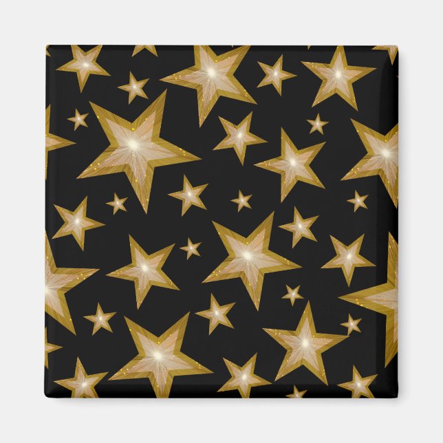 Gold Stars fridge magnet square black (Front)