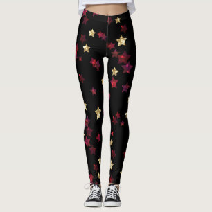 Gold stars, gold, black, red, elegant, glitter leggings