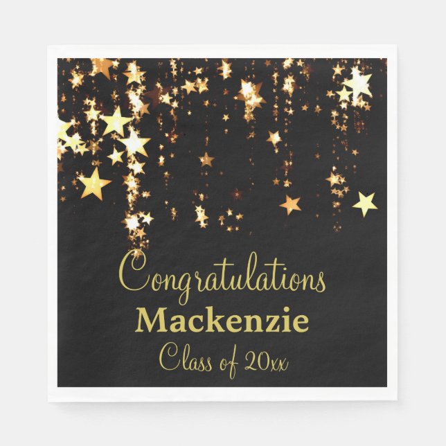 Gold Stars Graduation Paper Napkins (Front)