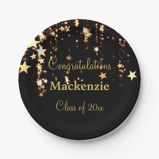 Gold Stars Graduation Paper Plates (Front)