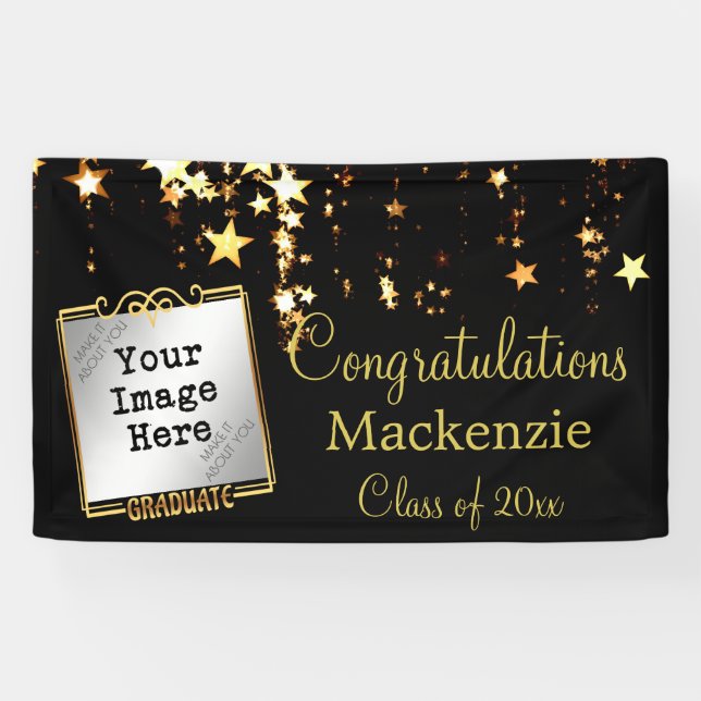 Gold Stars Graduation Sign w/ Photo (Horizontal)