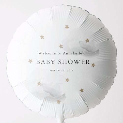 Gold Stars  Gray Clouds Baby Shower Balloon