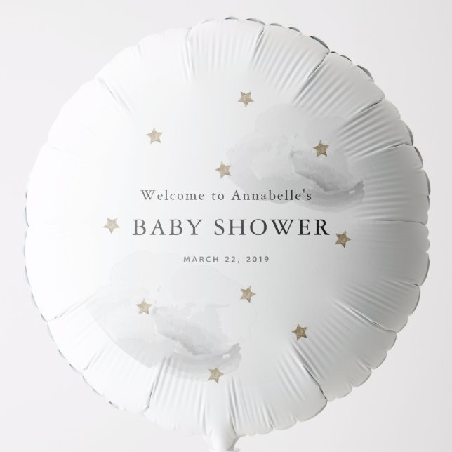 Gold Stars & Gray Clouds Baby Shower Balloon (Front)