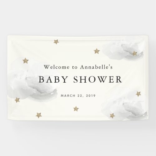 Gold Stars  Gray Clouds Baby Shower Banner