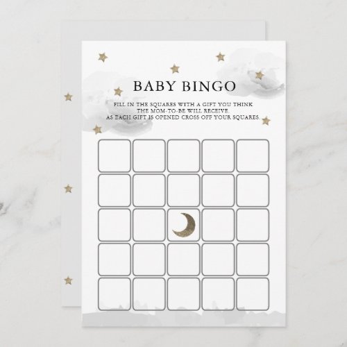 Gold Stars Gray Clouds Baby Shower Bingo Game Card