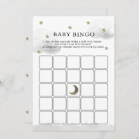 Gold Stars Gray Clouds Baby Shower Bingo Game Card