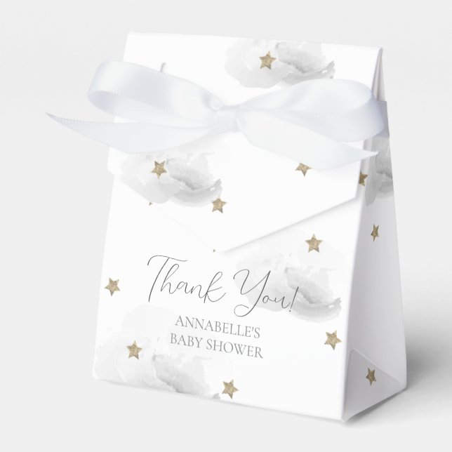 Gold Stars & Gray Clouds Baby Shower Favor Boxes (Front Side)