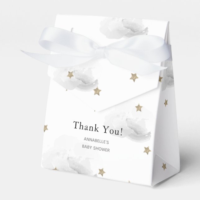 Gold Stars & Gray Clouds Baby Shower Gift Box (Front Side)