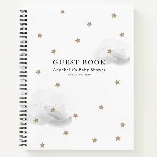 Gold Stars  Gray Clouds Baby Shower Guest Book