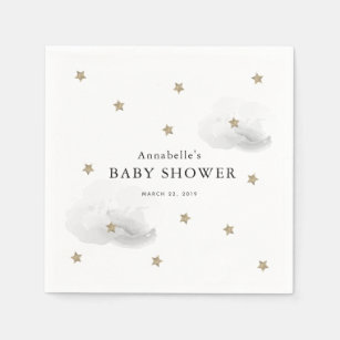 Gold Stars & Gray Clouds Baby Shower Paper Napkins