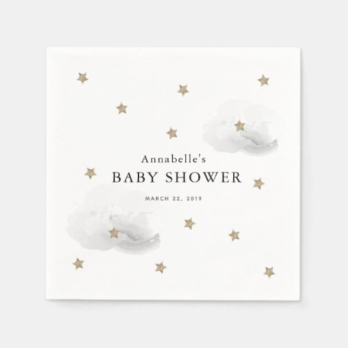 Gold Stars  Gray Clouds Baby Shower Paper Napkins