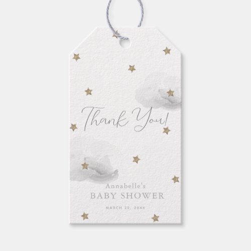 Gold Stars  Gray Clouds Baby Shower Thank You Gift Tags