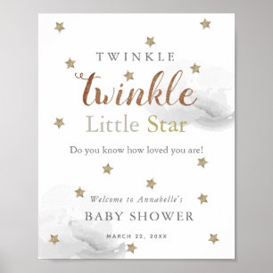 Gold Stars & Gray Clouds Baby Shower Welcome Poster