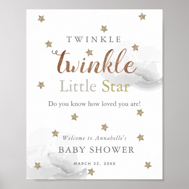 Gold Stars & Gray Clouds Baby Shower Welcome  Poster (Front)