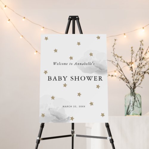 Gold Stars  Gray Clouds Baby Shower Welcome Sign