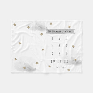 Gold Stars & Gray Clouds Monthly Milestone Fleece Blanket