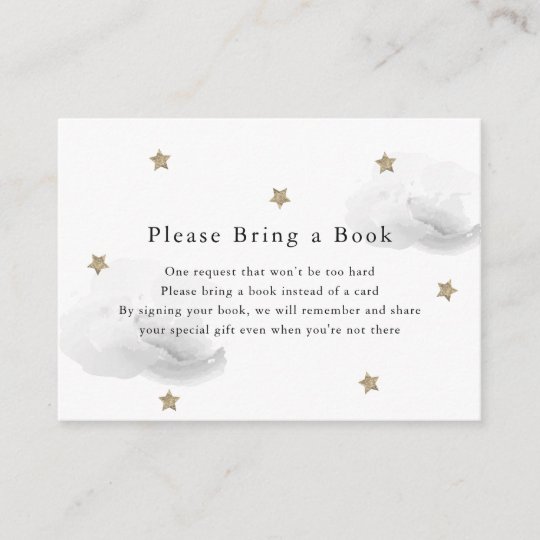 Gold Stars &amp; Gray Clouds Please Bring a Book Card | Zazzle.com