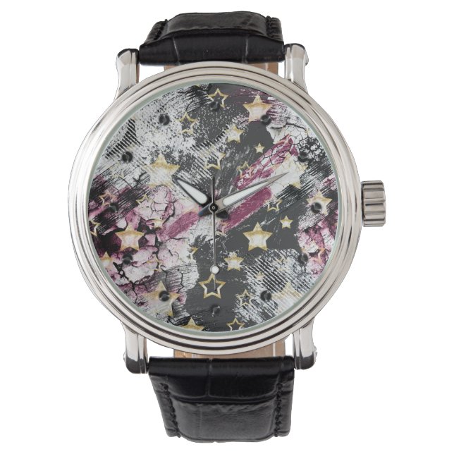Gold stars grunge abstract stylish urban modern watch (Front)