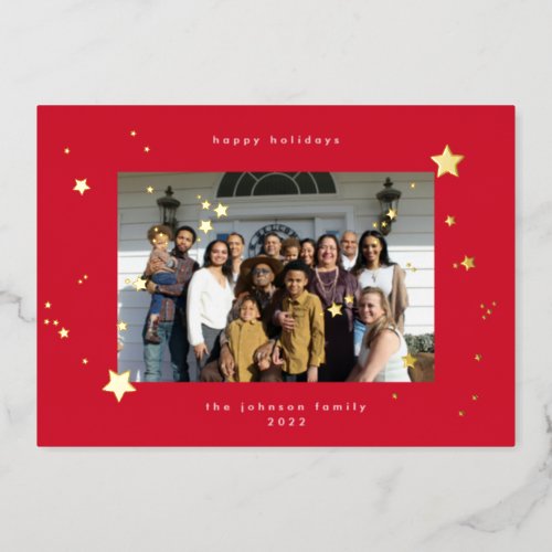 Gold Stars Happy Christmas Red Photo Foil Holiday