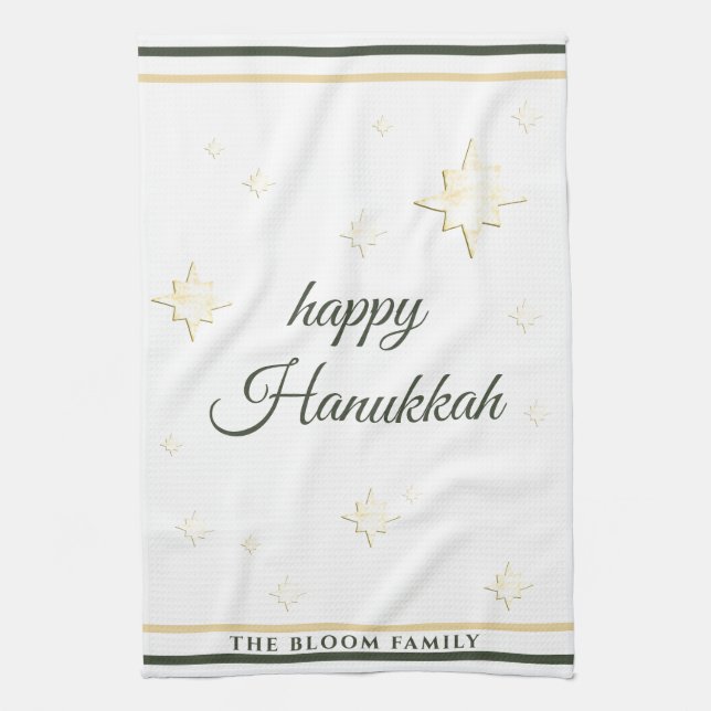 Gold Stars | Happy Hanukkah | Custom Name Kitchen Towel (Vertical)
