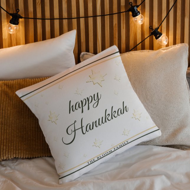 Gold Stars | Happy Hanukkah | Custom Name Throw Pillow (Creator Uploaded)