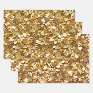 Gold Stars Hearts Confetti Wrapping Paper Sheets