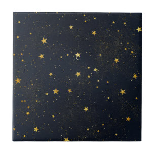 Gold Stars In Night Sky Ceramic Tile