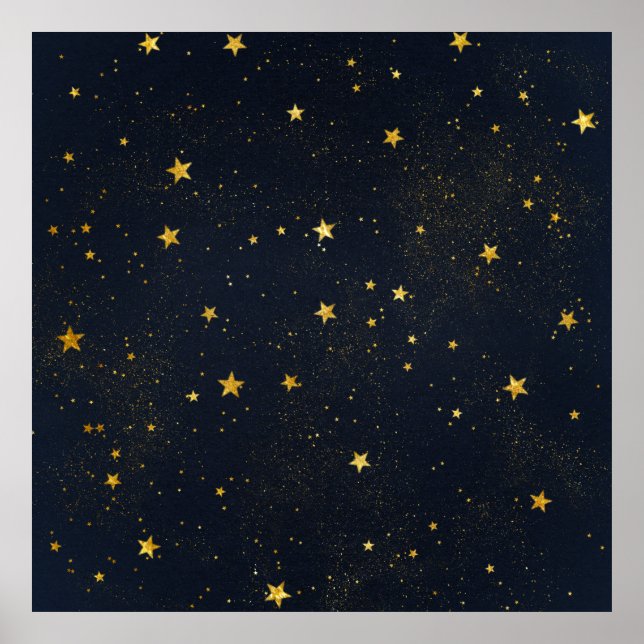 Gold Stars In Night Sky Poster (Front)