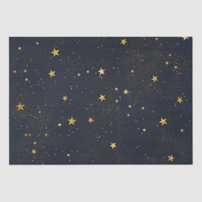 Gold Stars In Night Sky Tissue Paper (Front)
