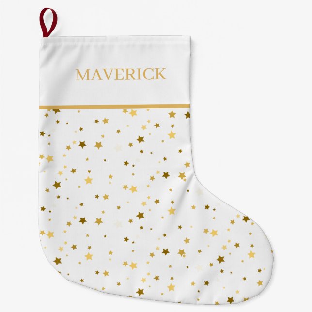 Gold Stars Keepsake Christmas  Large Christmas Stocking (Front)