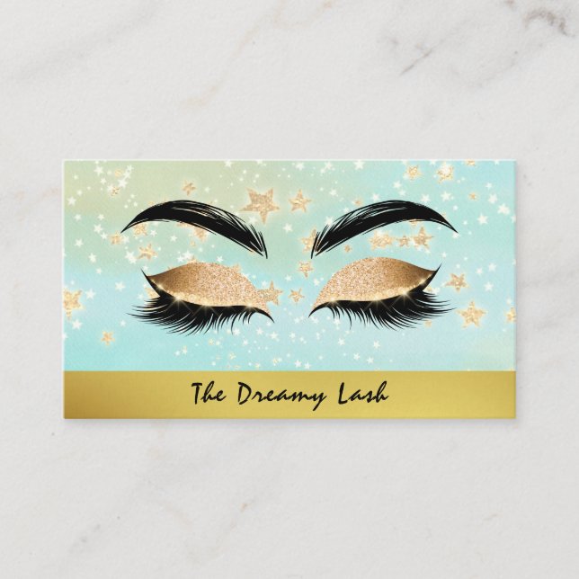 *~* Gold Stars Lashes Brows Extensions Chic Business Card (Front)