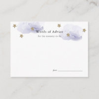 Gold Stars & lavender Clouds Baby Shower Advice Enclosure Card