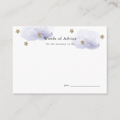 Gold Stars  lavender Clouds Baby Shower Advice Enclosure Card