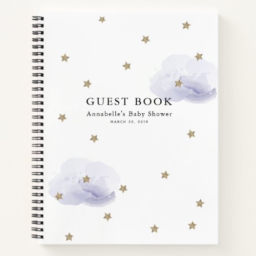 Gold Stars Lavender Clouds Baby Shower Guest Book