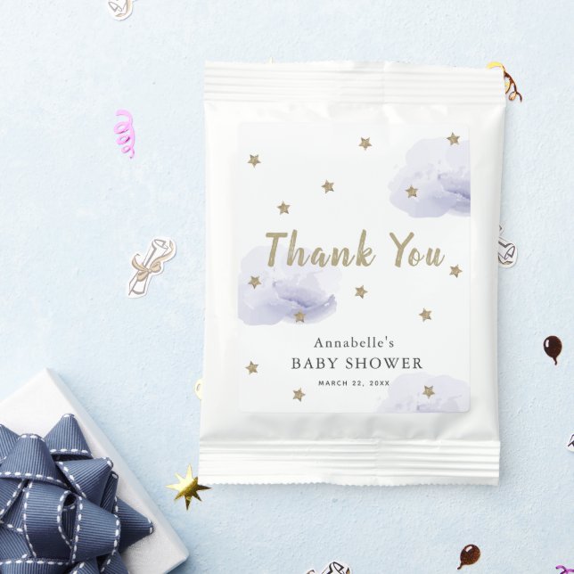 Gold Stars & Lavender Clouds Baby Shower Hot Chocolate Drink Mix (Packets)