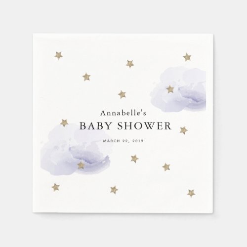 Gold Stars  Lavender Clouds Baby Shower Paper Napkins