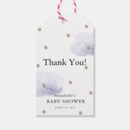 Gold Stars &amp; Lavender Clouds Baby Shower Thank You Gift Tags
