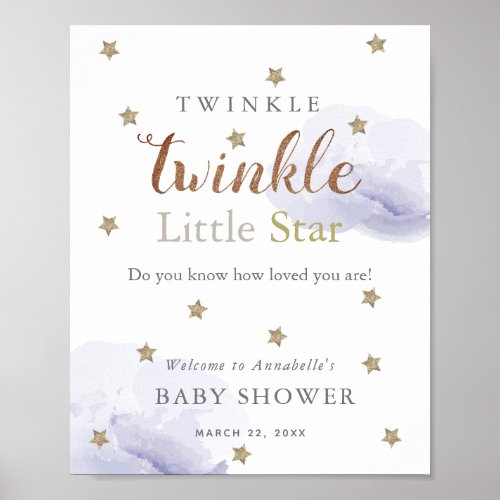 Gold Stars  Lavender Clouds Baby Shower Welcome  Poster