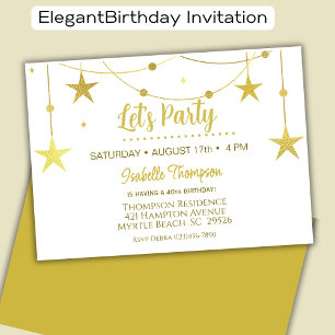 Gold Stars Let's Party Birthday Invitation