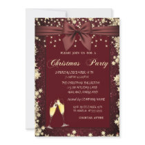 Gold Stars,Lights,Bow Red Glitter Invitation