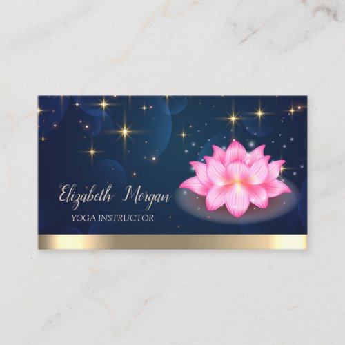 Gold Stars Lotus Navy Blue Business Card