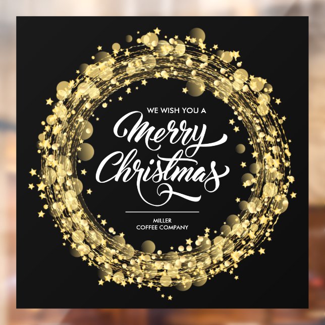 Gold Stars Merry Christmas Black Window Cling (Sheet 2)