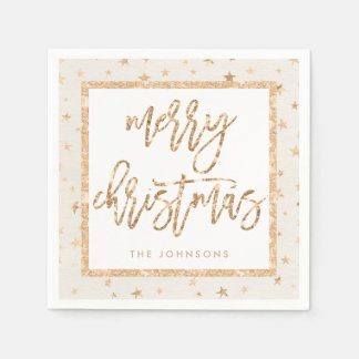 Gold Stars Merry Christmas Cream Paper Napkins